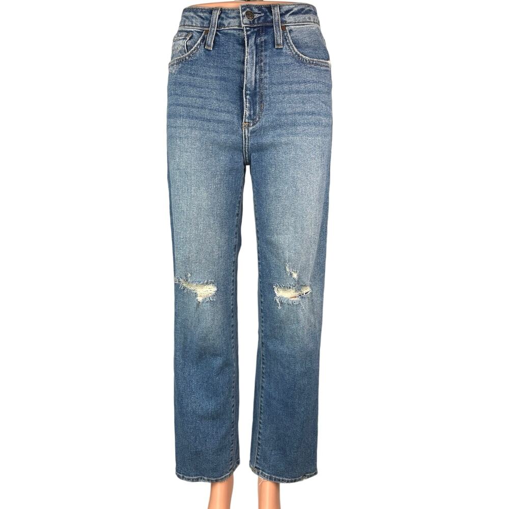 Just Black Denim Women's Blue Medium Wash Distressed Straight Denim Jeans Sz 24